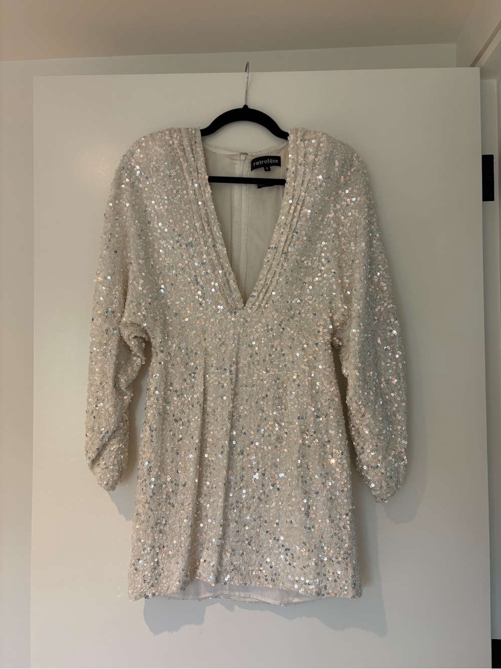 Retrofète White Sequin Long Sleeve Mini Dress